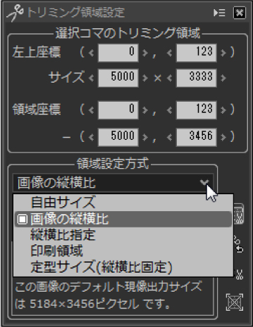 トリミング領域設定