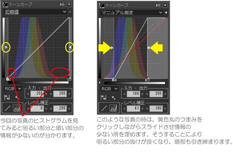 トーンカーブとレベル補正による