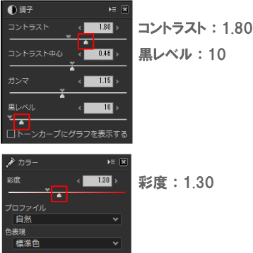 調子（コントラスト）と彩度の調整方法