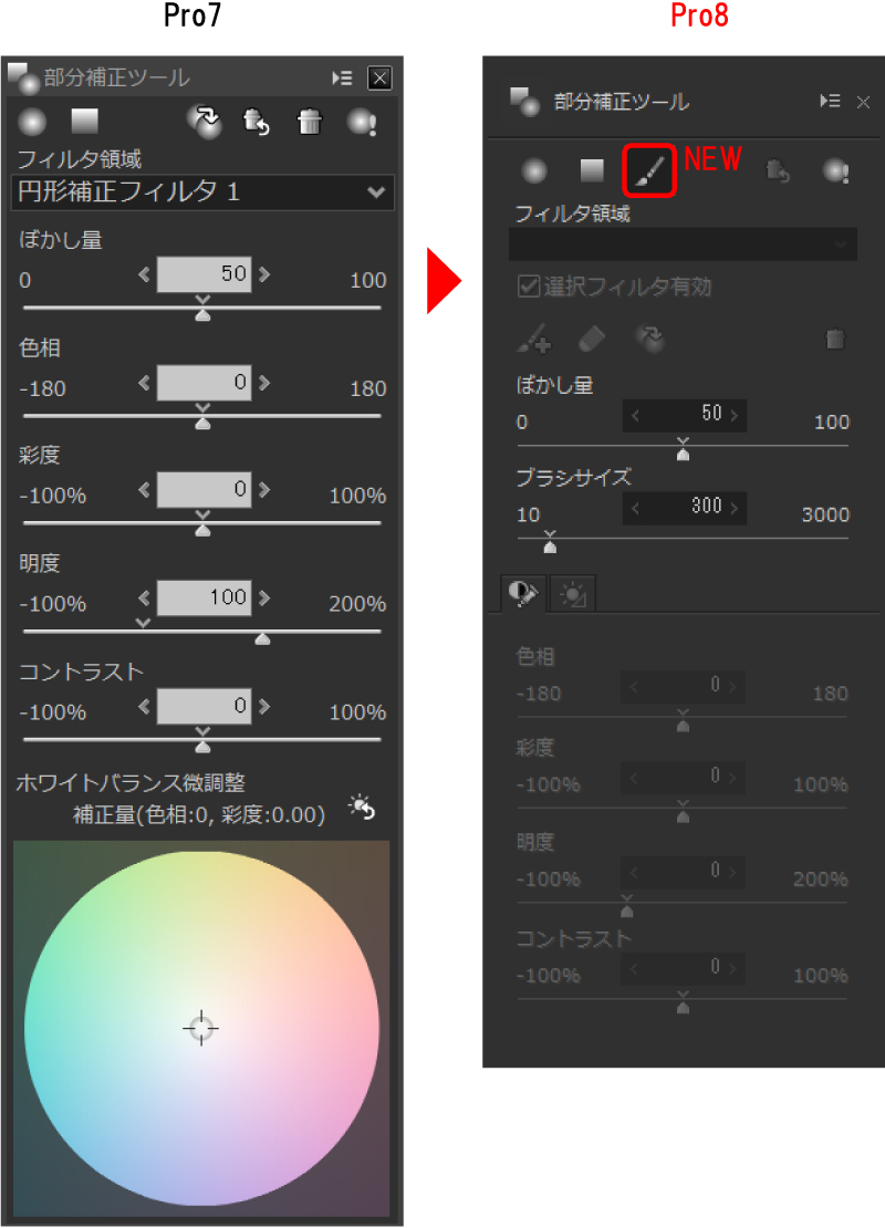 部分補正にブラシ登場！