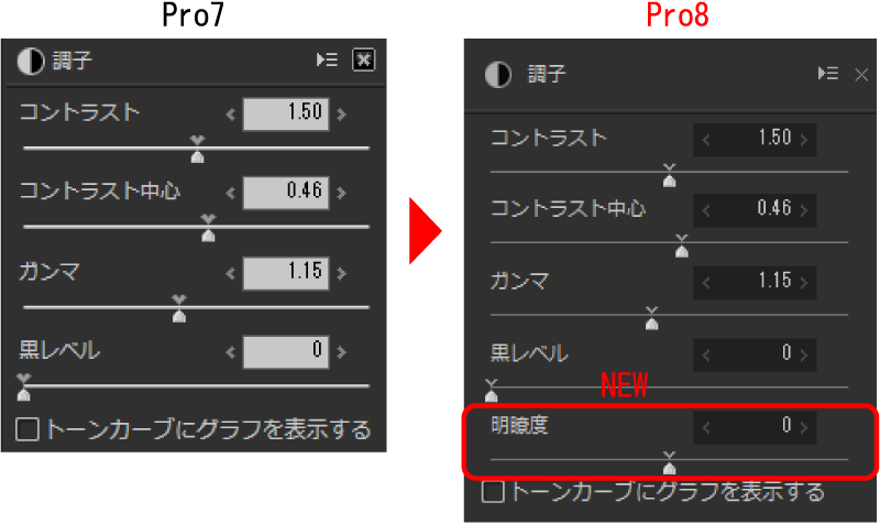 調子パラメーターに明瞭度が追加されました。