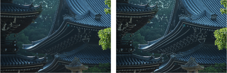 神社の瓦を明瞭度で強調