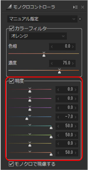 モノクロの明度調整