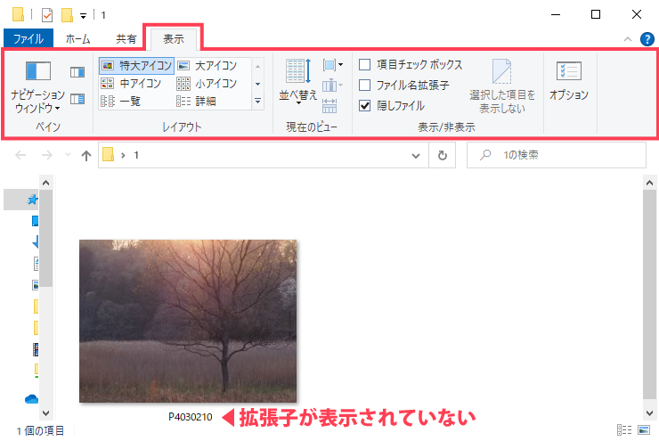 画像ファイルの拡張子を確認（Windowsの場合）